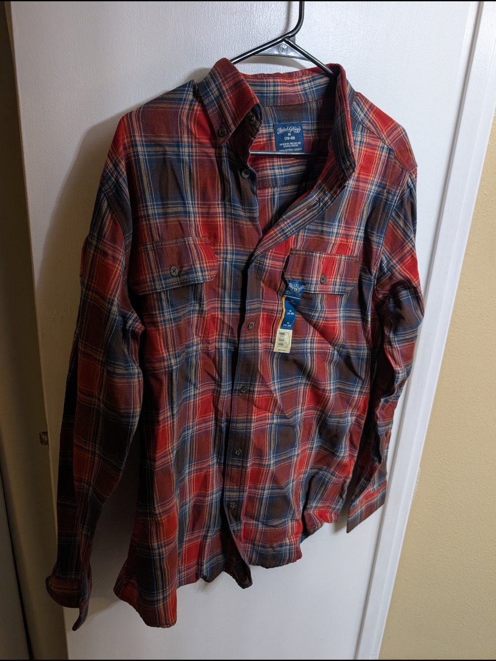 Faded Glory Red and Blue Plaid Long Sleeve Button-Up Shirt